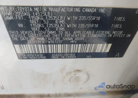 2015 Toyota Rav4 Limited from USA, damaged, VIN 2T3YFREV2FW161237